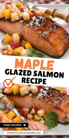 Maple Glazed Salmon - A super easy soy and maple marinated salmon that's cooked under the broiler. An elegant entree that only takes minutes to make. Baking Recipes Sweet, Gourmet Entrees, Maple Glazed Salmon, Salmon Glaze Recipes, Marinated Salmon, Delicious Seafood Recipes, Best Seafood Recipes, Easy Salmon Recipes, Recipes Yummy