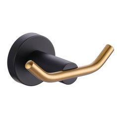 an image of a black and gold toilet roll holder with brass handles on white background