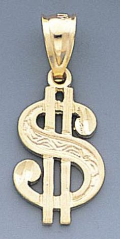 14K Gold Dollar Sign pendant measuring 12mm W x 27mm H including hook. Gold Dollar, Dollar Sign, 18k Gold Chain, Online Jewelry Store, Packing Material, Engraved Rings, Jewelry Stores, Gold Chains, Diamond Jewelry