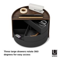 the three large drawers rotate 360 degrees for easy access