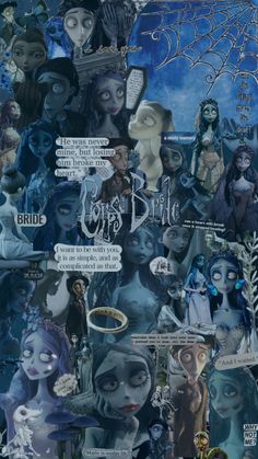 the corpse bride collage has been altered to look like it is being used as a poster