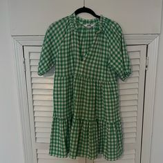 Hits At Knee For Previous Owner (5’5”). Tags Removed But Never Worn. Plaid Short Sleeve Mini Dress For Spring, Plaid Knee-length Dress For Day Out, Plaid Short Sleeve Spring Dress, Plaid Short Sleeve Dress For Spring, Spring Plaid Sundress, Spring Plaid Dress With Short Sleeves, Spring Vacation Plaid Mini Dress, Plaid Short Sleeve Dress For Vacation, Gingham V-neck Dress For Day Out