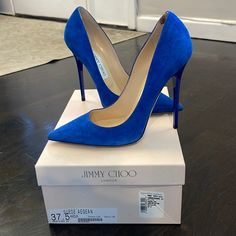 Jimmy Choo Suede Aegean Anouk (Blue) Heels - 37.5 - Barely Worn (With Duster Bag) Blue Heels, Jimmy Choo Shoes, Jimmy Choo, Shoes Women Heels, Shoes Heels, Color Blue, Women Shoes, Heels, Women Shopping