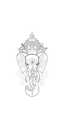 an elephant with a crown on it's head is shown in black and white