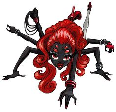 a woman with red hair and black makeup is dancing