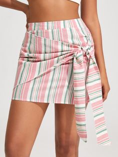 Multicolor Casual   Polyester Striped Bodycon  Non-Stretch Summer Women Bottoms Greece Outfit, Zara Girl, Striped Skirt, Stripe Skirt, Summer Women, Womens Bottoms, Womens Skirt