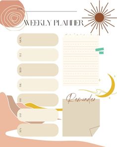 a hand holding a piece of paper with the words weekly planner written in gold on it