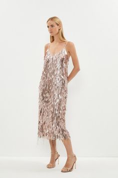 Style: Shift DressFabric: Hand StitchLength: MidiNeckline: StrappySleeve Length: Strappy Sequin Dress Zara, Sequin Midi Dress Outfit, Dresses For Christmas Party, Night Party Dresses, Dresses For Christmas, Fringe Midi Dress, Classy Short Dresses, Taylor Swift Tour Outfits, India Dress