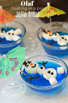 three desserts made to look like snowmen