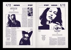 an open magazine with pictures of women in black and white