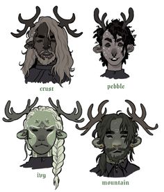 four different types of people with horns on their heads and the names of them in each