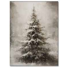 a black and white photo of a snow covered christmas tree