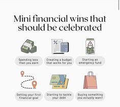 an info sheet with the words, mini financial wins that should be celebrated