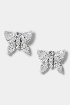 These delicate butterfly earrings offer maximum sparkle, with a whimsical design. Perfect for every day or a finishing touch for a special occasion. Diamond Butterfly Earrings, Elegant White Gold Earrings With Butterfly Charm, White Gold Butterfly Charm Earrings, White Gold Butterfly Earrings With Charm, Butterfly Cubic Zirconia Earrings For Formal Events, Butterfly-shaped Cubic Zirconia Earrings For Formal Occasions, Butterfly Cubic Zirconia Earrings For Formal Occasions, Formal Butterfly Diamond Earrings, Formal Butterfly Cubic Zirconia Earrings