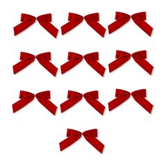 many red bows are arranged together on a white background