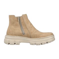 Rieker HWK Women's Boots, Beige Rieker HWK Women's Boots - Beige Stay fashionable and comfortable with these Rieker HWK Women's Boots. Perfect for the autumn/winter season, these boots feature:   Material: Faux leather upper, textile lining  Removable insole for added convenience  Flat heel for all-day comfort  EVA sole for durability  Warm lining to keep your feet cozy   Don't miss out on these stylish and versatile boots. Get yours today! Beige Boots With Zipper Closure And Round Toe, Casual Beige Boots With Zipper Closure, Boots Beige, Eva Sole, Winter Season, Women's Boots, Autumn Winter, Womens Boots, Leather Upper