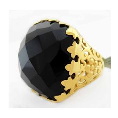 Karat : .925 Sterling Silver (Yellow Tone) Net Weight : 18.5 Grams Gemstones : 1 Genuine Black Onyx - 22.92 Mm Black Onyx Grades, Hue . . . Black Tone . . . Dark Saturation . . .Vivid Cut . . . Very Good No Inclusions Or Flaws Type Of Setting : Prong Size 8.25 Dimensions : 25 Mm X 25 Mm - Gemstone Measurements Elegant Black Jewelry With Large Stone, Black Faceted Rings For Formal Occasions, Formal Black Jewelry With Large Stone, Black Faceted Luxury Jewelry, Luxury Black Faceted Jewelry, Yellow Tone, Rose Tone, Gold And Silver Rings, Black Onyx Ring