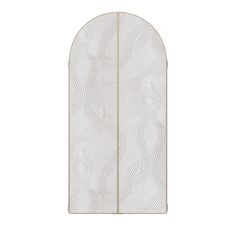 a white door with wavy designs on the front and side panels, against a white background