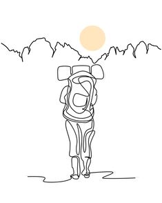 a person standing in front of mountains with their back turned to the camera and holding onto a backpack