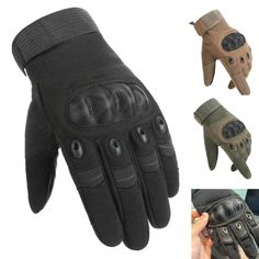 several different types of gloves with holes on them and one is black, the other has green