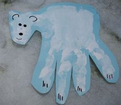 20 of the Cutest Christmas Handprint Crafts for Kids - Bear Handprint, Polar Bear, Paint, Blue, White