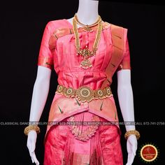 Design by Classical Dance Jewelry® ❥ Traditional Bharatanatyam costume wore during regular dance programs or arrangetram performance. ❥ Material : Paithani Silk ❥ Type : Traditional pant costume ❥ Easy to wear ❥ layer front fan ❥❥❥❥ Dress Measurements in inches ( all the measurements approximately 1 margin buffer) ❥ PANT MEASUREMENTS: ☛ Pant Length: 38-40 inch ☛ Pant Waist: 35-37 inch ☛ Pant Hip: 38-39 ❥ BLOUSE MEASUREMENTS: ☛ Blouse length: 14-15 inch ☛ Blouse Shoulder length: 16 -17 inch ☛ Blo Pink Traditional Wear With Latkans For Puja, Pink Ceremonial Set For Navratri, Pink Ceremonial Sets For Diwali, Pink Saree With Latkans In Traditional Drape, Pink Traditional Wear With Tilla For Puja, Pink Traditional Wear With Latkans And Traditional Drape, Traditional Pink Saree With Latkans, Pink Traditional Saree With Latkans, Pink Traditional Wear With Latkans