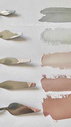 several different shades of paint with spoons in each one and the words, matted color palette tapes 1 - 3