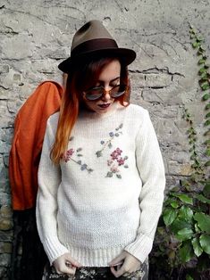 Vintage Floral Sweater Flower Embroidery Sweater Hipster | Etsy White Floral Embroidered Long-sleeved Sweater, White Long Sleeve Sweater With Floral Embroidery, White Sweater With Floral Embroidery For Spring, White Floral Embroidery Sweater For Spring, White Winter Sweater With Floral Embroidery, White Floral Embroidery Winter Sweater, White Floral Embroidery Sweater For Winter, White Sweater With Floral Embroidery, White Casual Sweater With Floral Embroidery