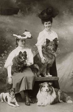 two women and three dogs posing for a photo