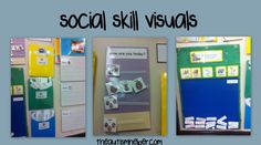 three different types of social skills displayed on a wall with the words social skill visual