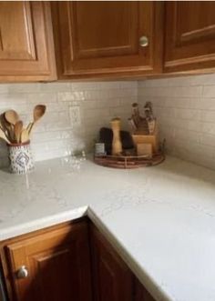 the kitchen counter is clean and ready for us to use