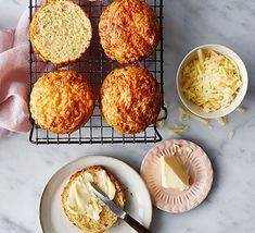 some biscuits and butter on a cooling rack