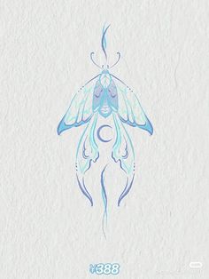 a blue and white drawing of a butterfly