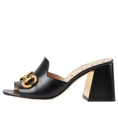 (WMNS) GUCCI slide sandal with Horsebit 'Black Leather' 655412-BKO00-1000 Gucci Shoes Women, Womens Slides Sandals, Slides For Women, Lv Shoes, Mid Heel Sandals, Gucci Horsebit, Types Of Heels, Designer Slippers, Fendi Shoes