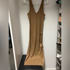 Brand New Never Worn, V Neck Midi Dress Perfect For All Seasons! Synch & Tie Detail On Side With A Slit. Stretchy Material, Can Fit Up To A Medium. V Neck Midi Dress, Stretchy Material, All Seasons, Midi Dress, V Neck, Womens Dresses, Brand New, Women Shopping, Gold