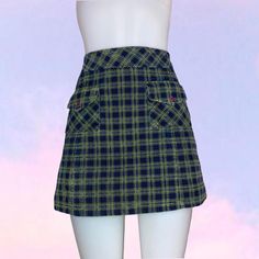 Vintage 90s y2k plaid mini skirt. By county seat in the late 90s early 2000s y2k era. Fits like a medium. Perfect condition! Corduroy with the cutest green and blue plaid print. Made in the USA.  28" waist  42" hip  16" length Mini Rock, Y2k Era, Late 90s, Plaid Mini Skirt, Plaid Print, Early 2000s, Blue Plaid, Vintage 90s, Mini Skirt