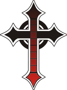 a cross with black and red accents