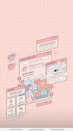 a pink background with different types of webpages