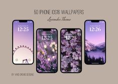 three iphones with flowers on them and the text, 50 phone id wallpapers