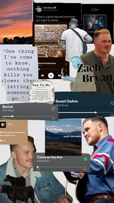 a collage of photos with the words zach braam on it's side