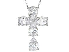 Charles Winston for Bella Luce ® white diamond simulant 23.70ctw pear, rhodium over sterling silver cross pendant with chain. Measures approximately 1.50"L x 0.94"W and has an 18" singapore chain with a 2" extender and lobster claw closure. The diamond equivalent weight is 15.00ctw. Sterling Silver Cross Pendant, Silver Cross Pendant, Jtv Jewelry, Diamond Simulant, Man Made Diamonds, Broken Chain, Sterling Silver Cross, Silver Cross, White Diamond