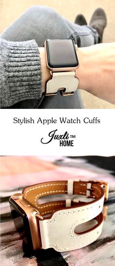 an apple watch on someone's wrist with the text stylish apple watch cuffs