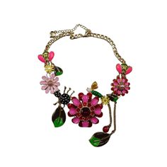 Introducing our Exaggerated Bright Flowers Insect Necklace, a stunning piece of jewelry that adds a touch of nature and uniqueness to any outfit. Crafted with attention to detail, this necklace features beautifully intricate flowers and insects, making it a perfect accessory for any occasion. - Color: Multicolor- Material: Alloy- Style: Necklace- Gender: Women Spring Flower Pendant Necklace For Party, Spring Party Necklace With Flower Pendant, Flower Shaped Metal Necklaces For Parties, Spring Flower-shaped Metal Necklaces, Flower Shaped Metal Necklace For Party, Spring Flower-shaped Metal Necklace, Bohemian Flower Necklaces For Spring, Bohemian Spring Jewelry With Flower Decoration, Bohemian Flower Necklace For Spring