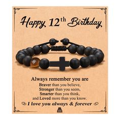 PRICES MAY VARY. 【12th Birthday Gifts for Boys】Happy 12th Birthday! Carry the love with you wherever you go with this cross bracelet. It's a thoughtful gift and show him how much you love and cherish him. Your loved one will enjoy wearing this unique piece! 【Gifts for 12 Year Old Boy】This piece is a wonderful cross bracelet that can be worn daily. Suitable for gifting to your son/grandson/nephew/boys on his Birthday! It will be a great birthday gift for him! 【Material】Made of natural 8mm black a Boy Birthday Gifts, Letter Charm Bracelet, Gifts For Son, 17th Birthday Gifts, Boys Bracelets, Obsidian Bracelet, Gifts For Teen Boys, Best Dad Gifts, 30th Birthday Gifts