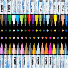 many different colored markers are lined up together