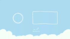 the sky is blue with white clouds and there is a square in the middle that has a rectangle on it