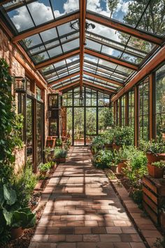 the inside of a greenhouse with lots of plants