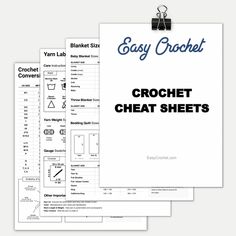 three sheets of crochet paper with instructions on them