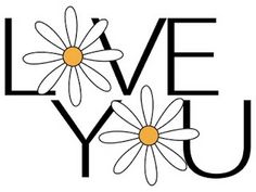 the word love you with two daisies in front of it on a black and white background