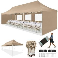 an image of a tent set up with tables, chairs and umbrellas on it